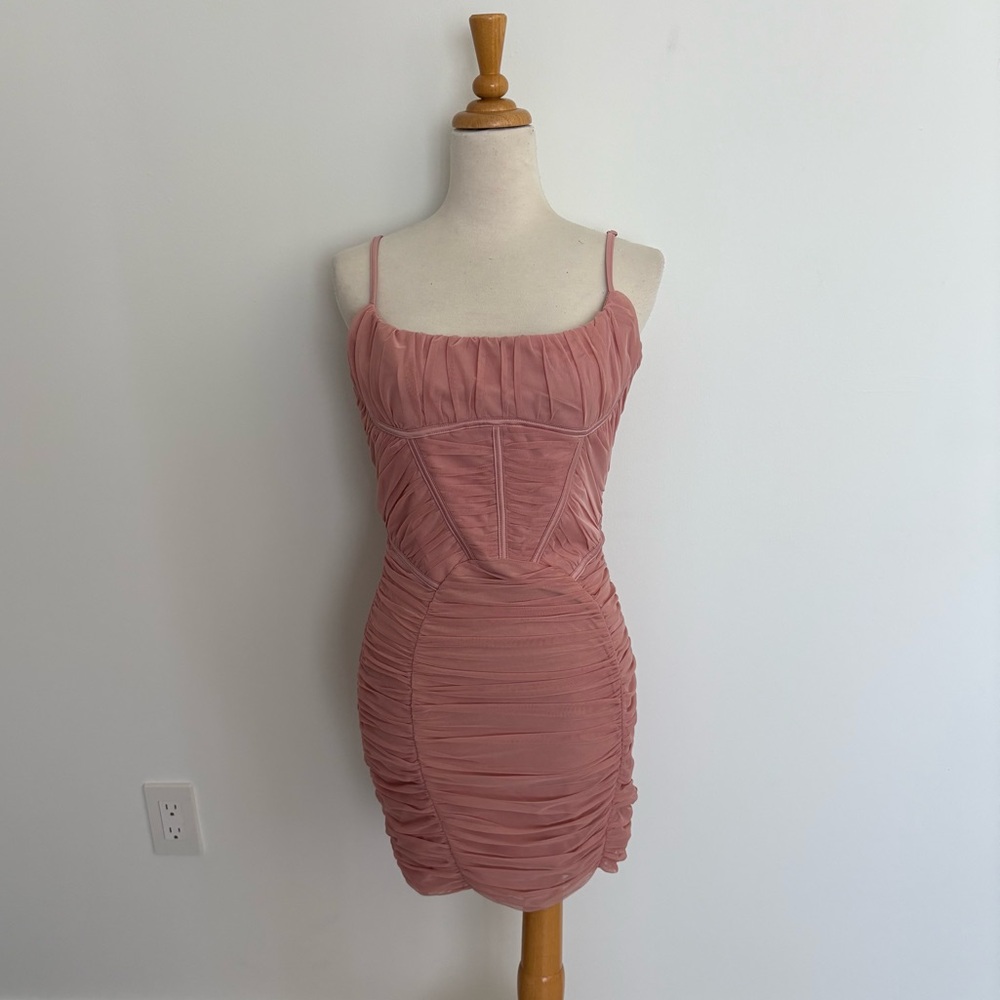 Nasty Gal Womens Dress Size 6 Baby Soft Pink Mesh Structured Corset Bodice Mini